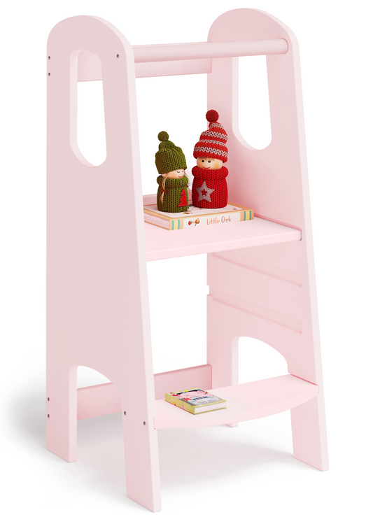 Luni Lernturm, Tritt 3-fach höhenverstellbar, rosa lackiert, Birke Sperrholz