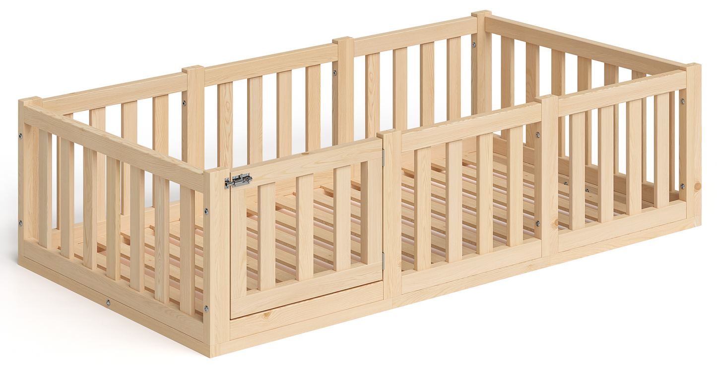 Tapi Bodenbett 80x160 cm mit Tür, natur lackiert, Kiefer massiv, inkl. Lattenrost