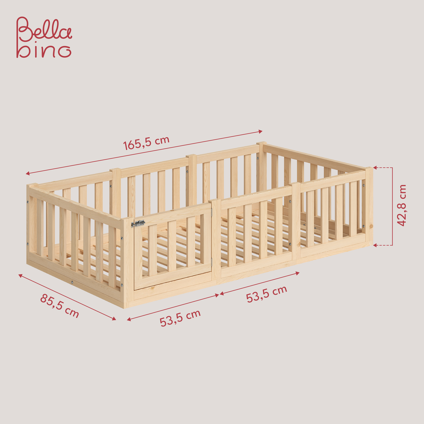 Tapi Bodenbett 80x160 cm mit Tür, natur lackiert, Kiefer massiv, inkl. Lattenrost