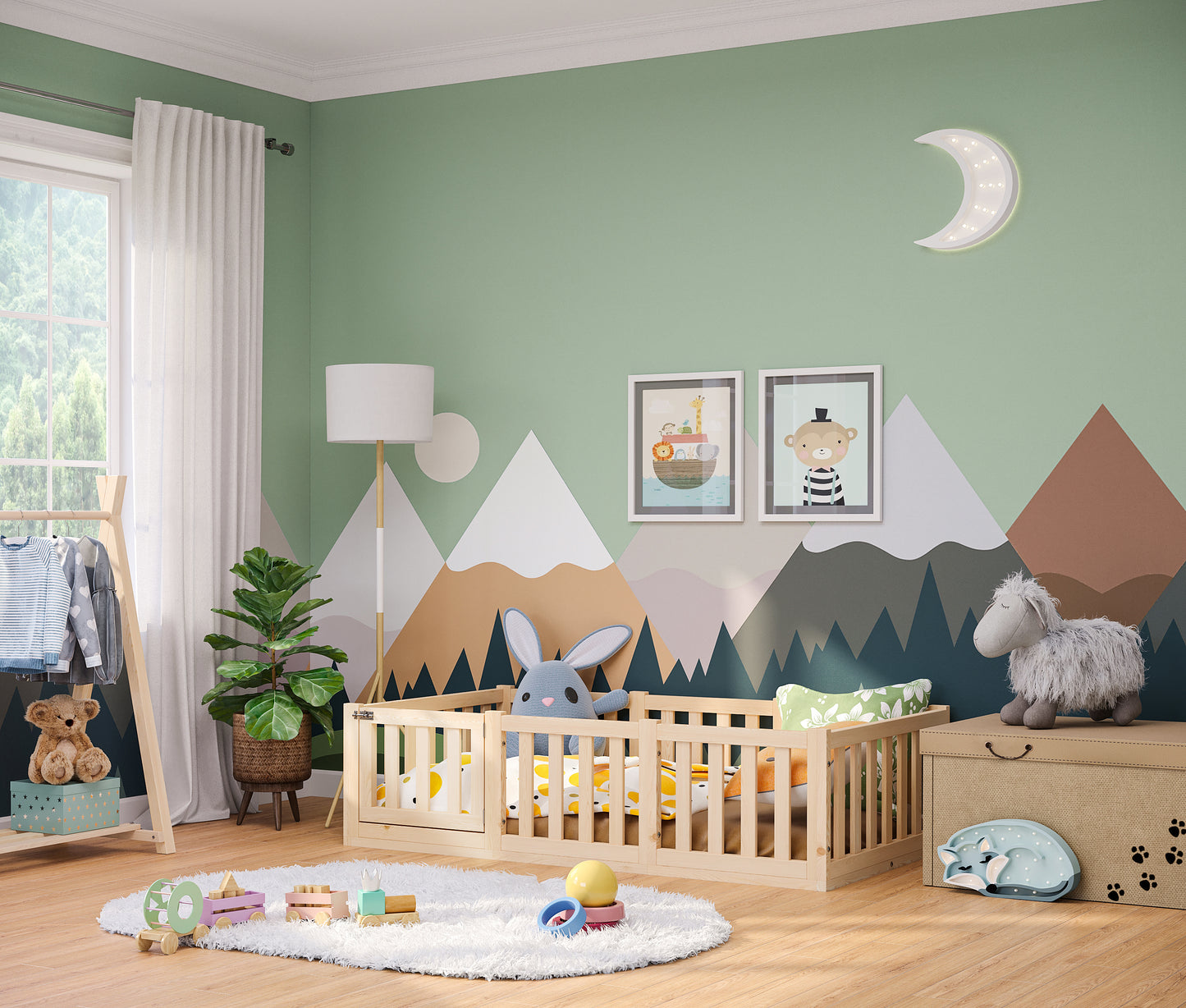 Tapi Bodenbett 80x160 cm mit Tür, natur lackiert, Kiefer massiv, inkl. Lattenrost