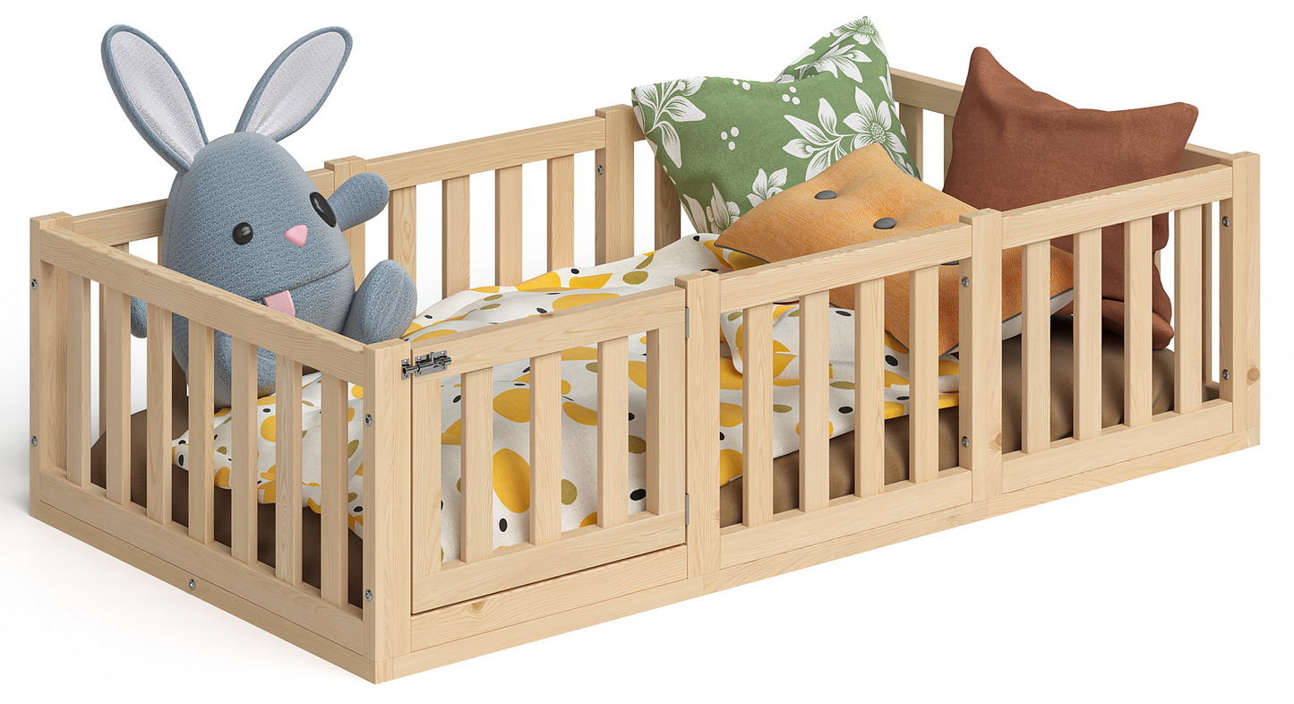 Tapi Bodenbett 80x160 cm mit Tür, natur lackiert, Kiefer massiv, inkl. Lattenrost