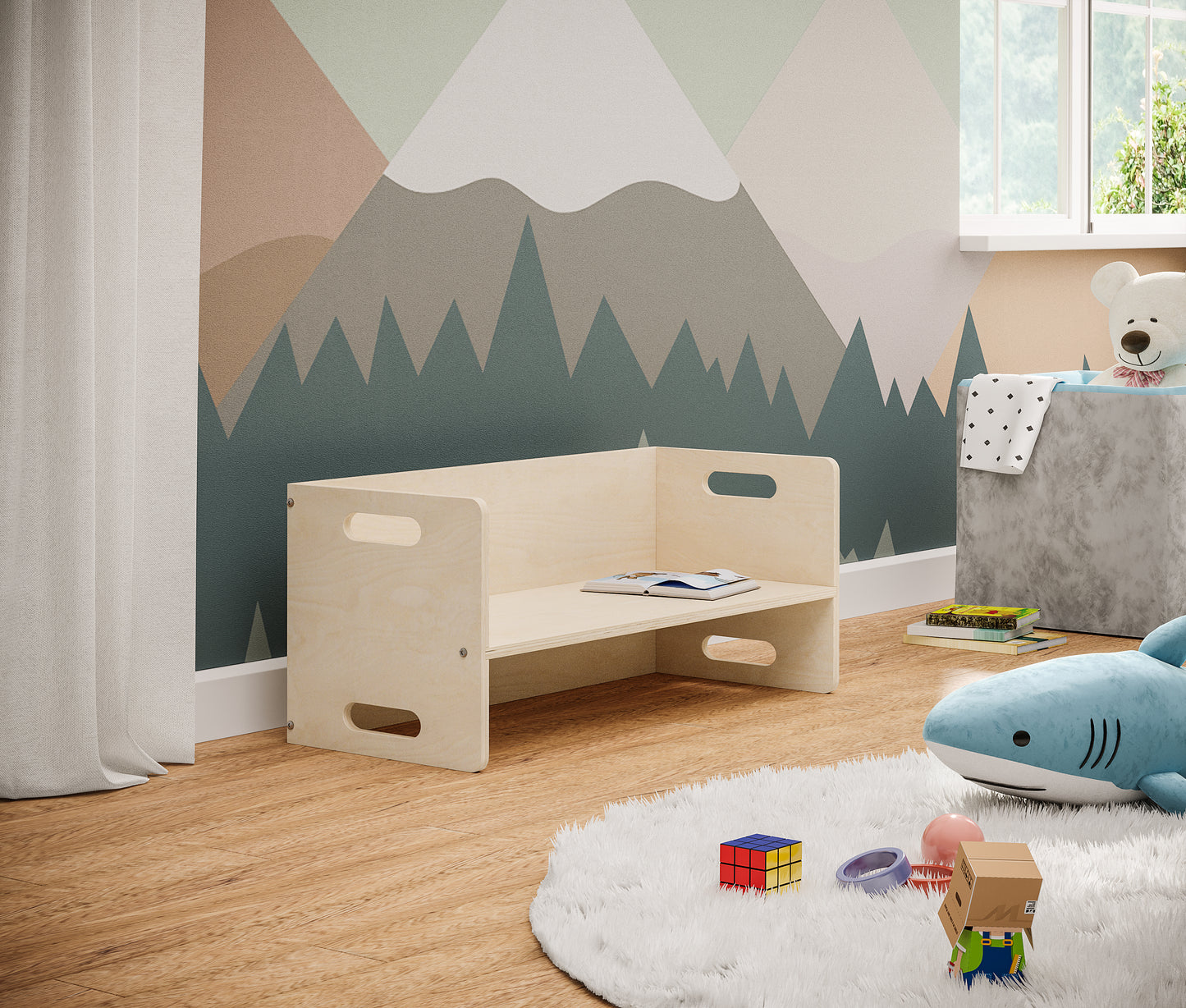 Aki 2in1 drehbare Kindersitzgruppe, 2x Bank, natur unbehandelt