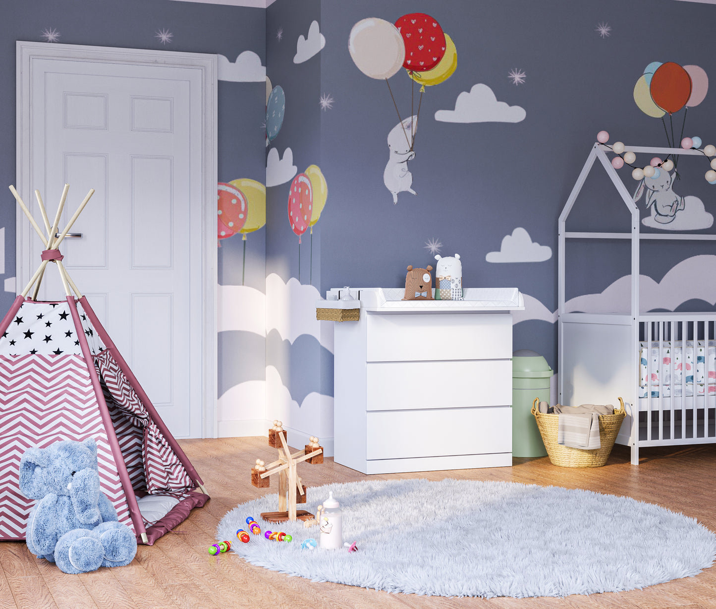 Oti Wickelaufsatz für IKEA Kommode Malm, Hemnes, Nordli weiß, 10 x 74 x 80 cm