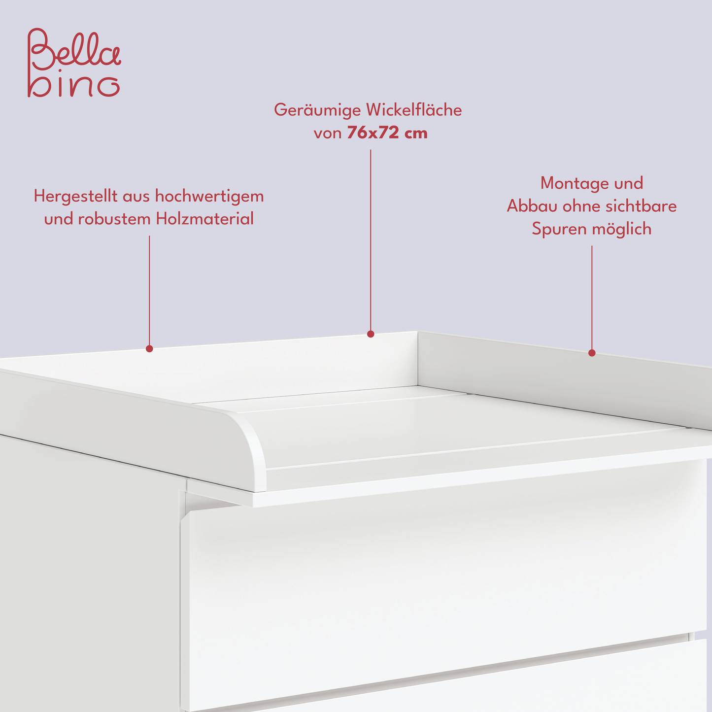 Oti Wickelaufsatz für IKEA Kommode Malm, Hemnes, Nordli weiß, 10 x 74 x 80 cm