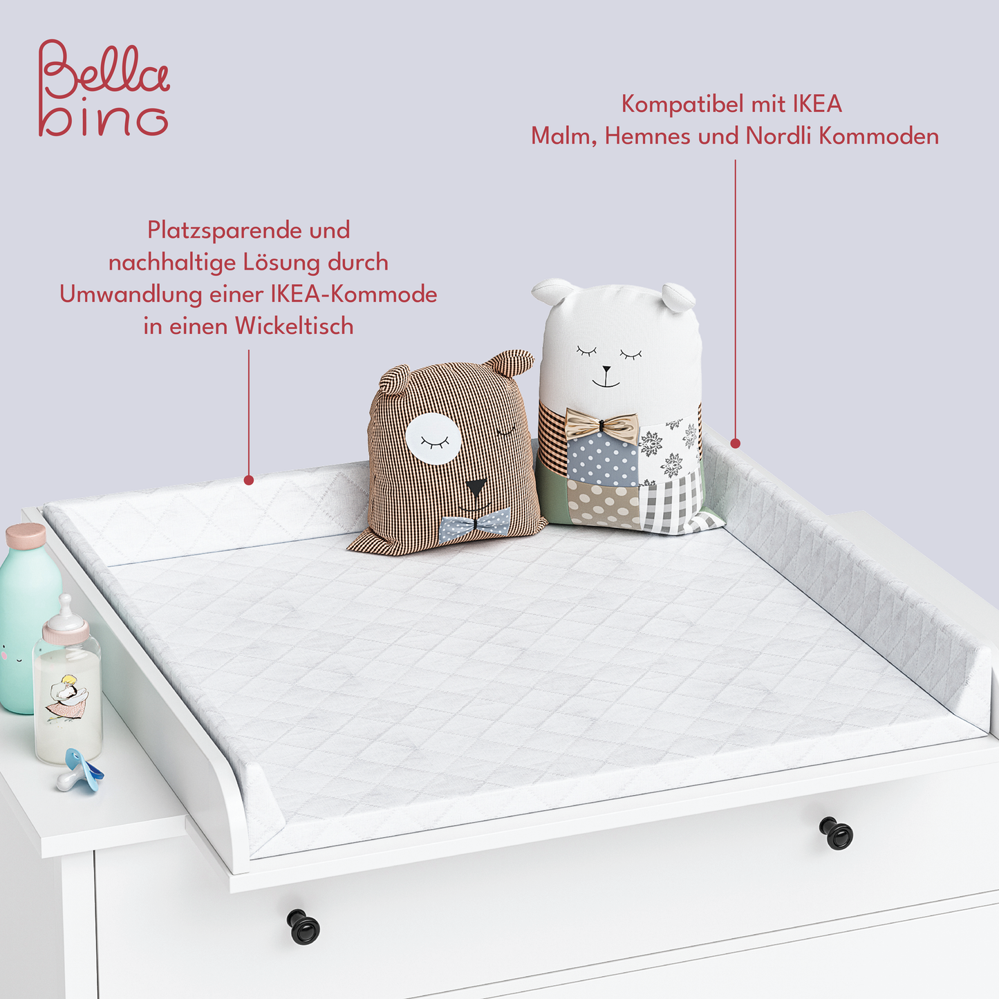 Oti Wickelaufsatz für IKEA Kommode Malm, Hemnes, Nordli weiß, 10 x 74 x 80 cm