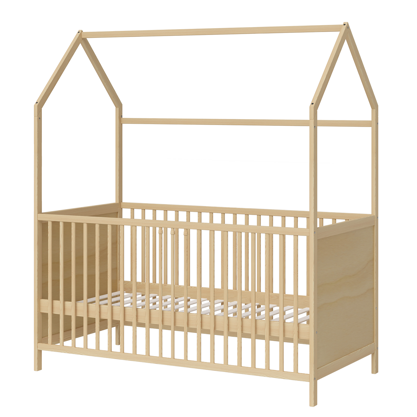 Nika Hausbett 70x140 cm, natur lackiert, Kiefer massiv, 3-fach höhenverstellbar, inkl. Lattenrost