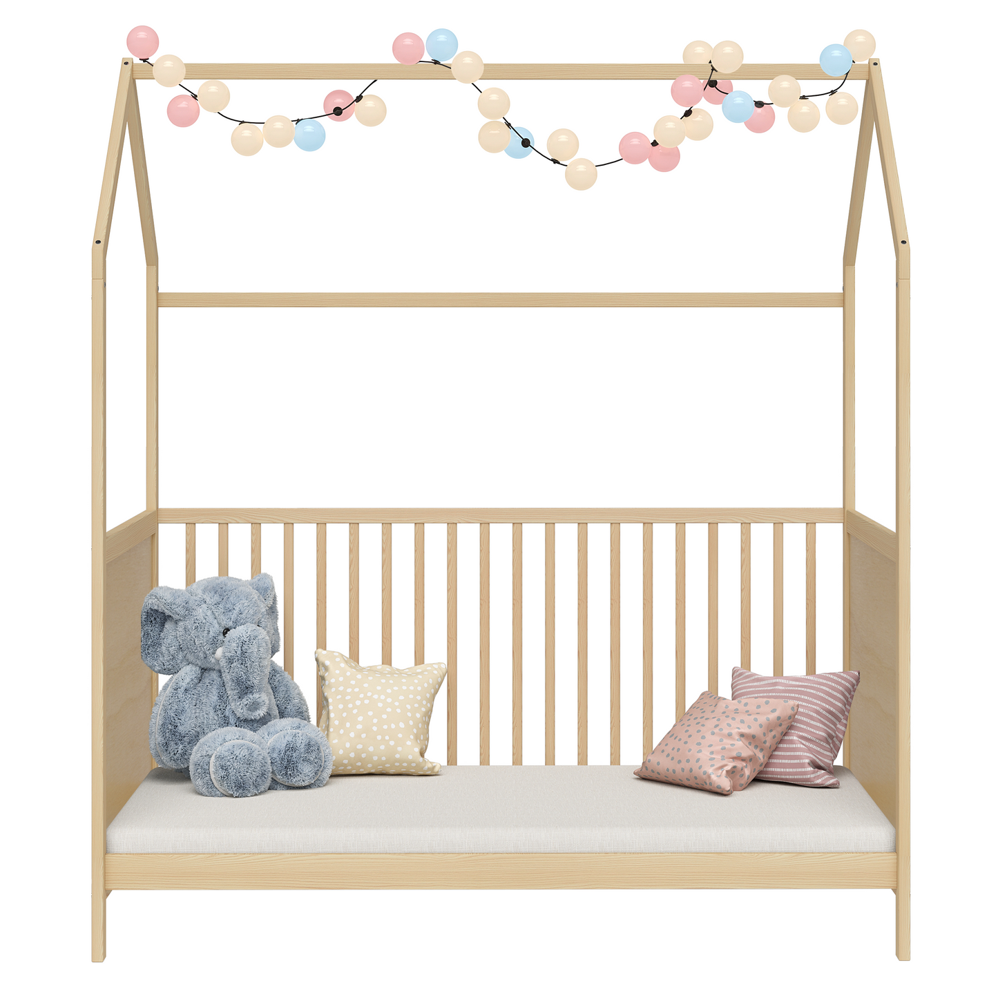 Nika Hausbett 70x140 cm, natur lackiert, Kiefer massiv, 3-fach höhenverstellbar, inkl. Lattenrost