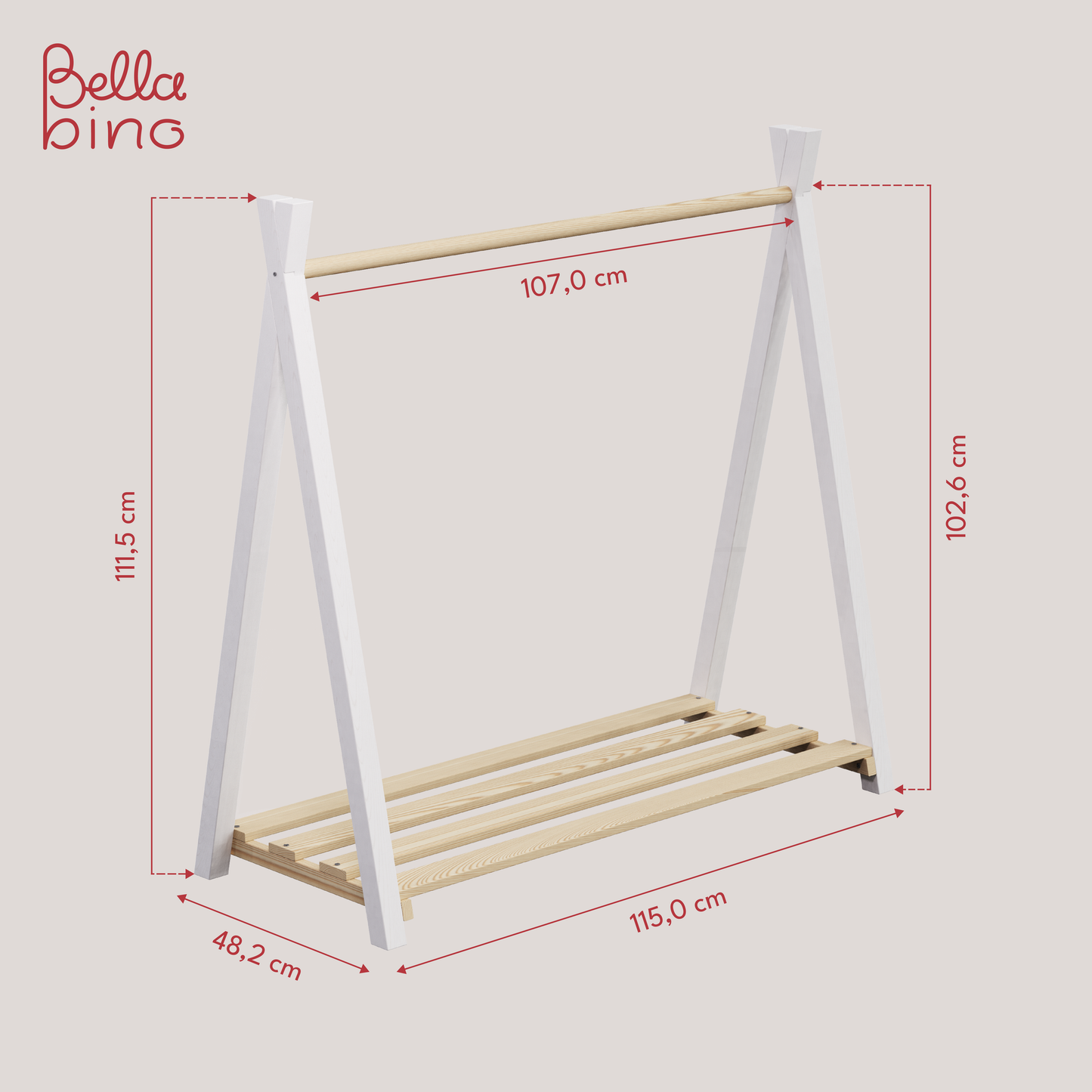 Ryck Tipi-Kleiderstange inkl. Schuhablagefläche, Kiefer massiv, natur/weiß