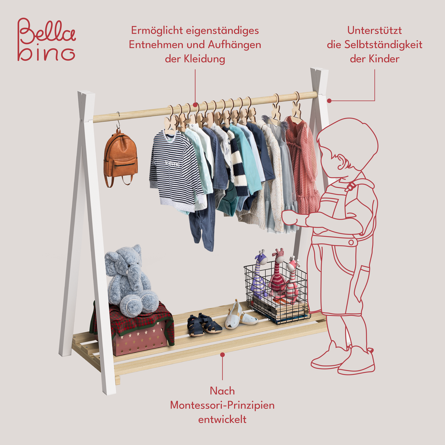 Ryck Tipi-Kleiderstange inkl. Schuhablagefläche, Kiefer massiv, natur/weiß