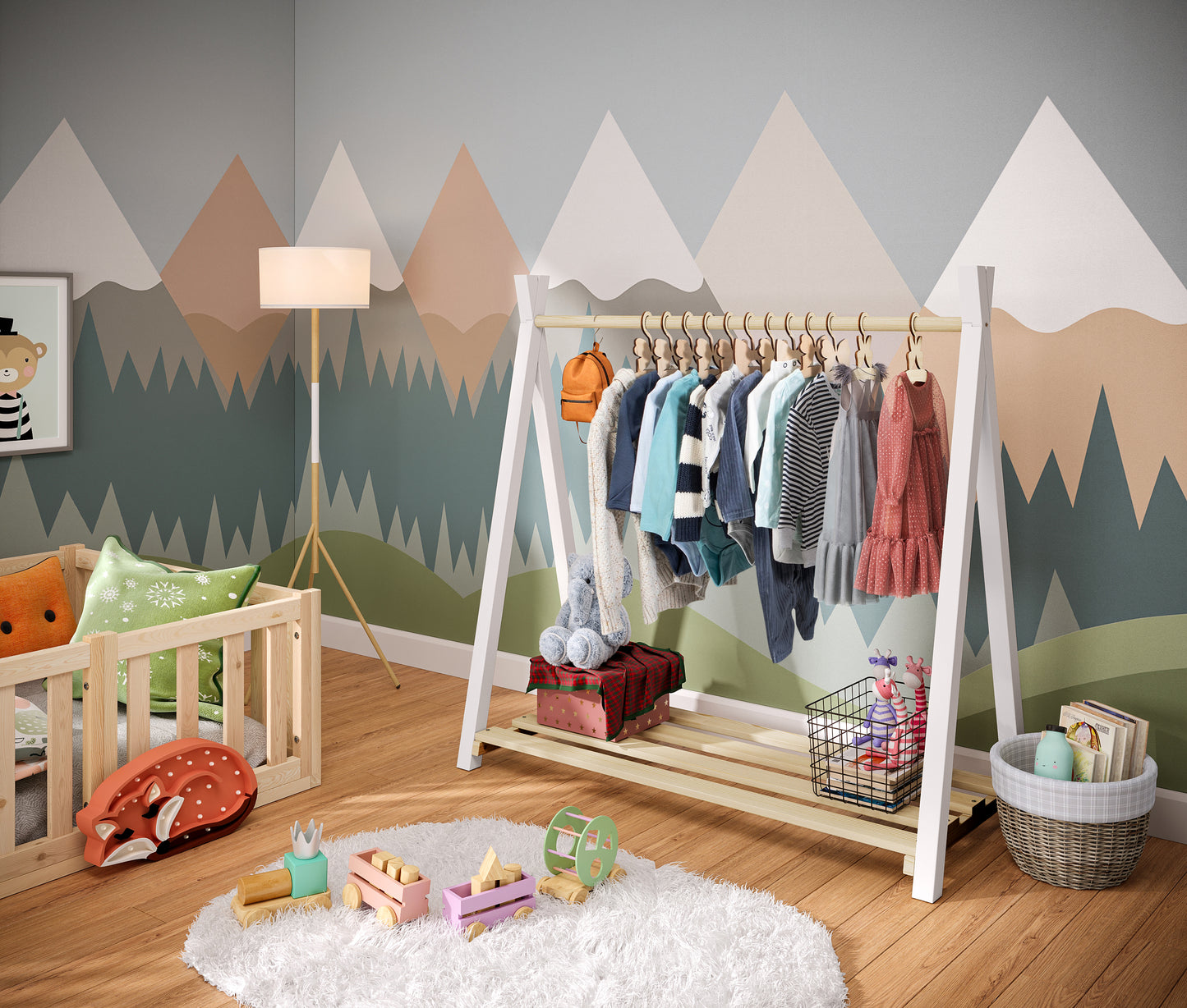 Ryck Tipi-Kleiderstange inkl. Schuhablagefläche, Kiefer massiv, natur/weiß