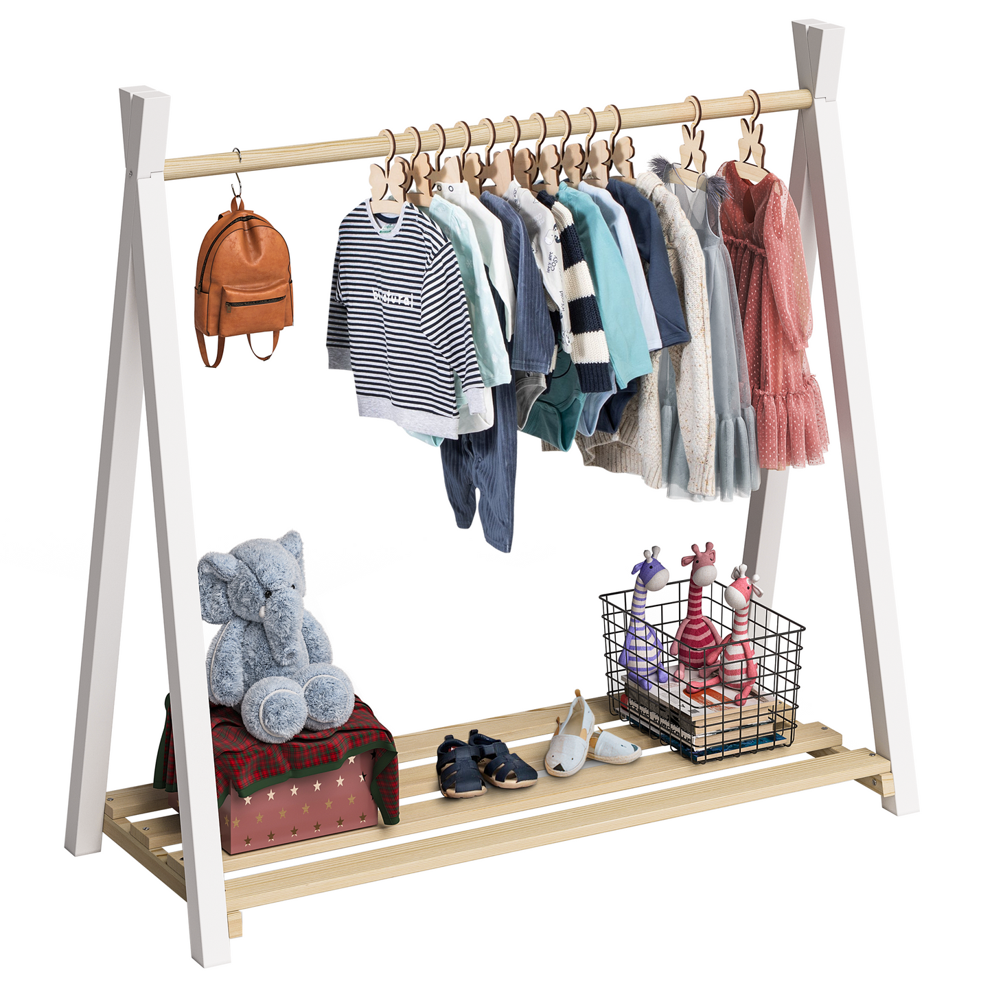 Ryck Tipi-Kleiderstange inkl. Schuhablagefläche, Kiefer massiv, natur/weiß