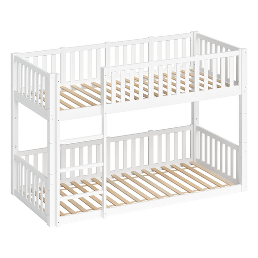 Erie Etagenbett inkl. Rausfallschutz und Lattenrost, 90x200 cm, weiß lackiert, Kiefer Massivholz, umbaubar