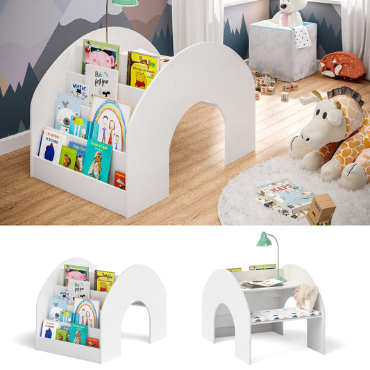 Vily 2in1 Kinderbücherregal und Schreibtisch, weiß lackiert, Birke Sperrholz, mit 4 Ablagefächern