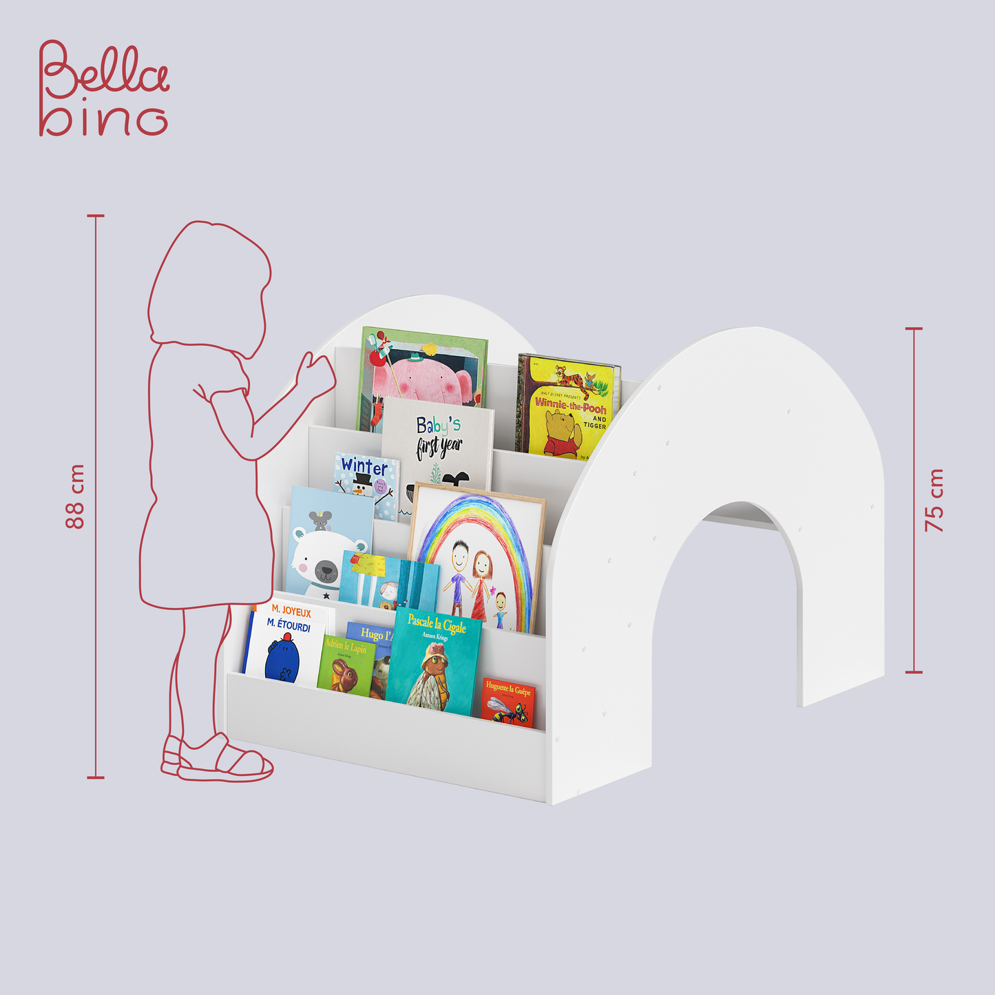Vily 2in1 Kinderbücherregal und Schreibtisch, weiß lackiert, Birke Sperrholz, mit 4 Ablagefächern