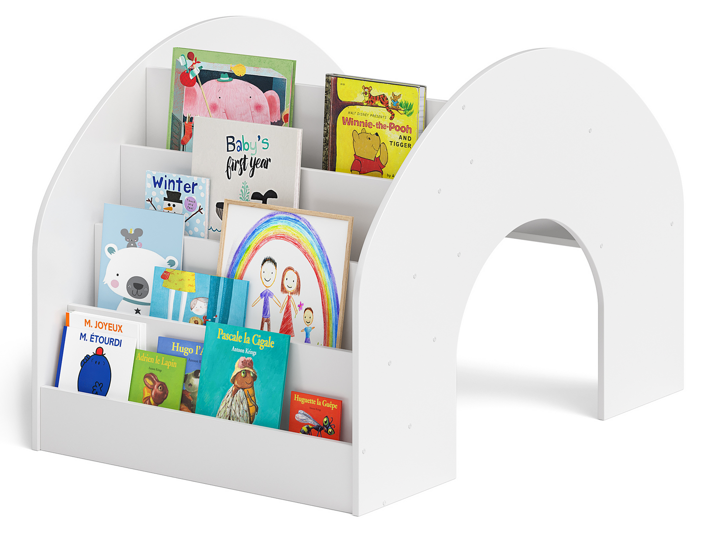 Vily 2in1 Kinderbücherregal und Schreibtisch, weiß lackiert, Birke Sperrholz, mit 4 Ablagefächern