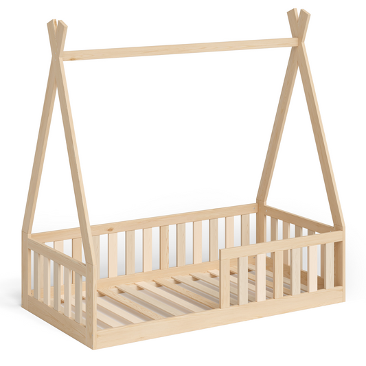 Tajo Tipi-Bodenbett 70x140 cm, natur lackiert, Kiefer massiv, inkl. Rolllattenrost