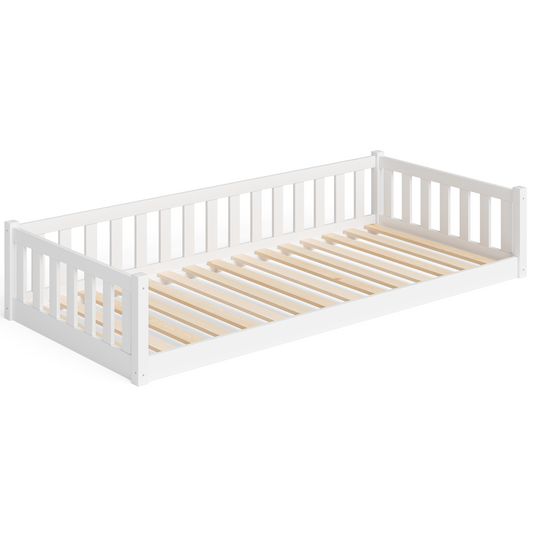 Mura Bodenbett inkl. Lattenrost, Kiefer massiv, weiß lackiert, 90x200 cm