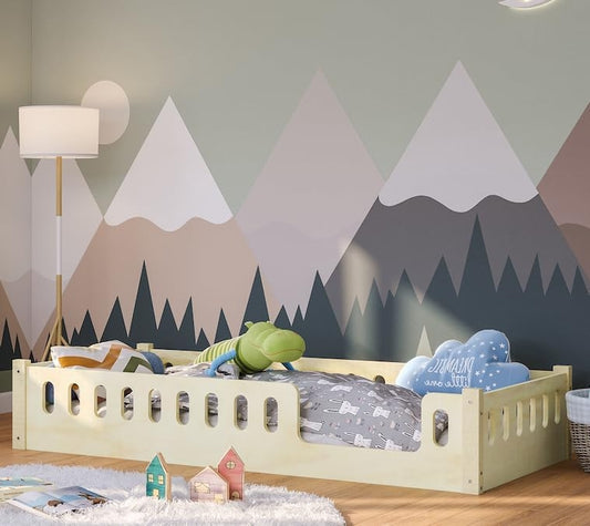 Miera Bodenbett mit Eingang, inkl. Rolllattenrost, Sperrholz natur, 90 x 200 cm