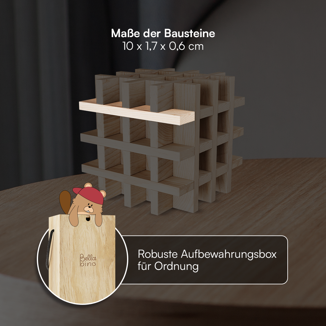 Sabino Holzbausteine zum Bauen & Basteln, Kiefernholz natur, ab 3 Jahren, 240 Stück