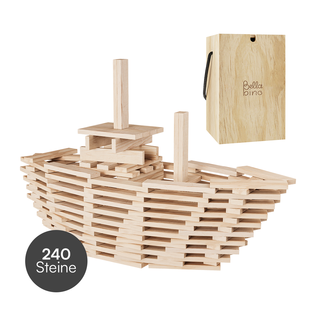Sabino Holzbausteine zum Bauen & Basteln, Kiefernholz natur, ab 3 Jahren, 240 Stück