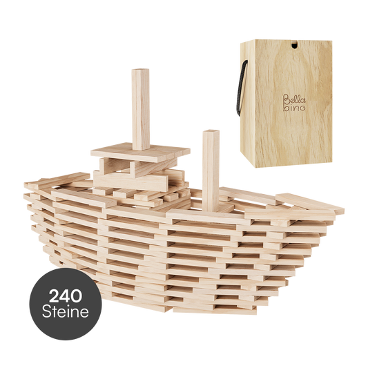 Sabino Holzbausteine zum Bauen & Basteln, Kiefernholz natur, ab 3 Jahren, 240 Stück