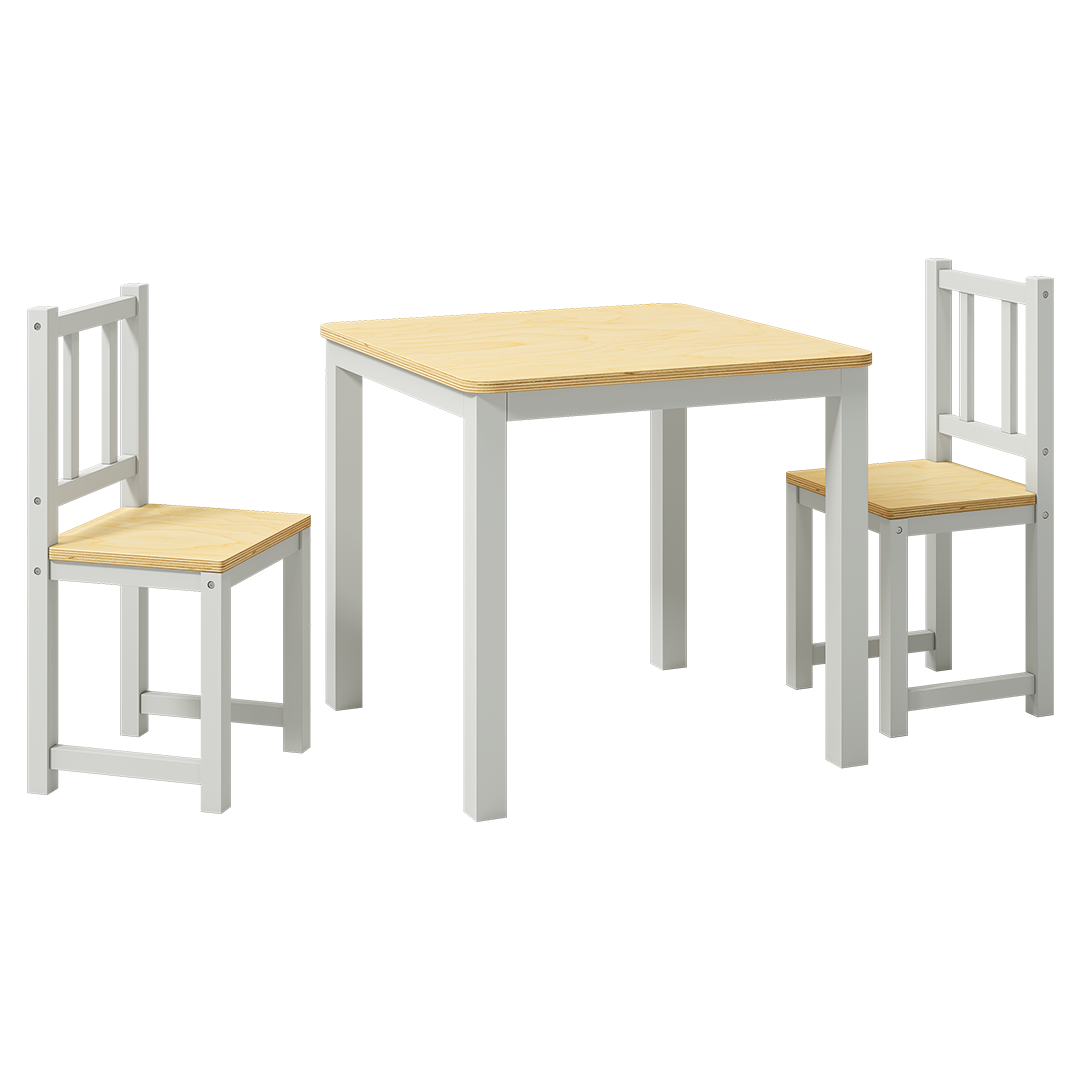 Sora Kindersitzgarnitur, grau/natur, 2x Stuhl und 1x Tisch