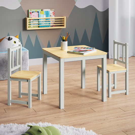 Sora Kindersitzgarnitur, grau/natur, 2x Stuhl und 1x Tisch