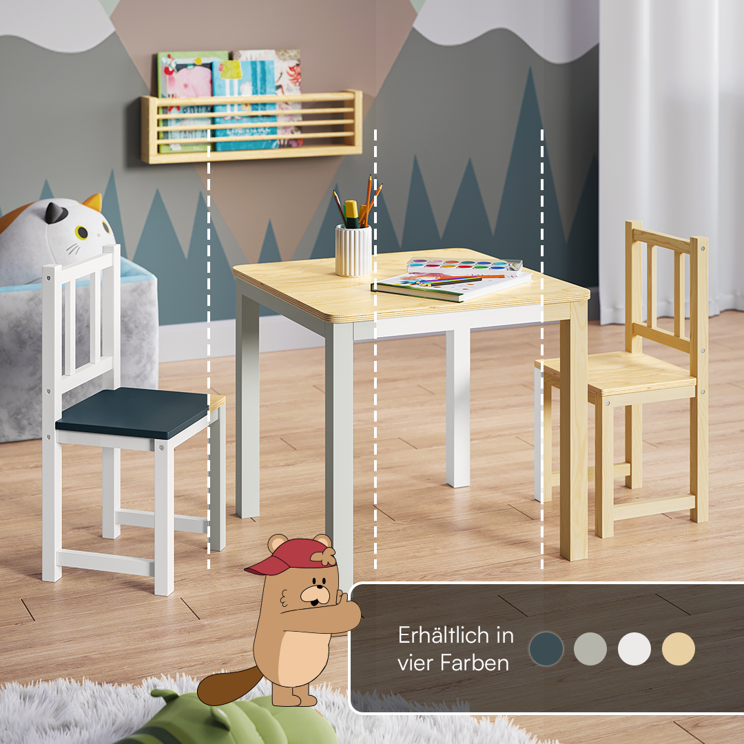 Sora Kindersitzgarnitur, grau/natur, 2x Stuhl und 1x Tisch