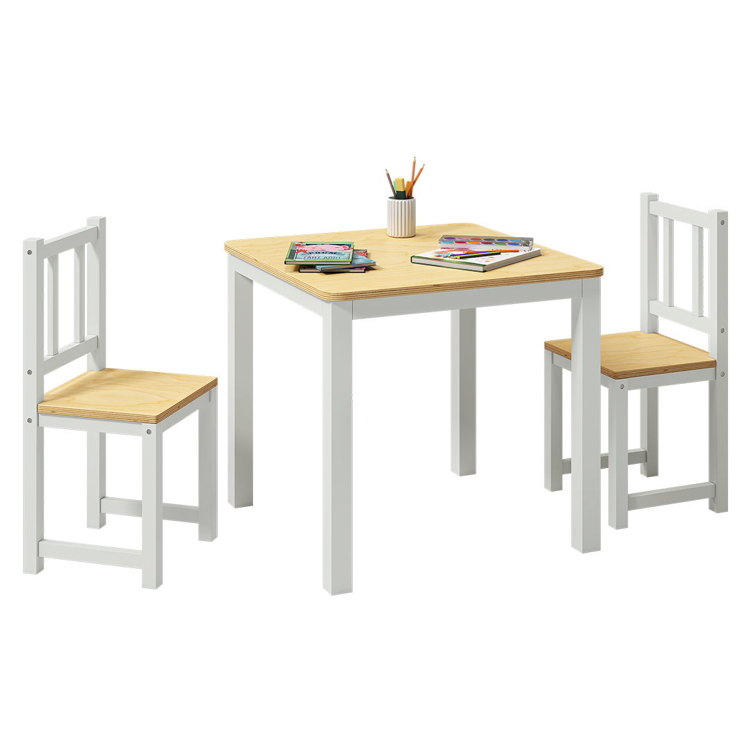 Sora Kindersitzgarnitur, grau/natur, 2x Stuhl und 1x Tisch