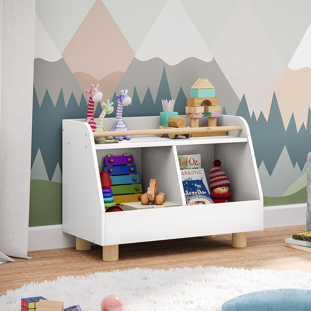 Belly Kinderregal, weiß/natur, mit 2 Fächern für Spielzeug