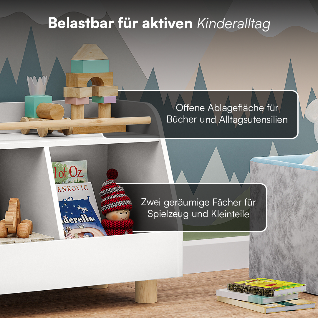 Belly Kinderregal, weiß/natur, mit 2 Fächern für Spielzeug