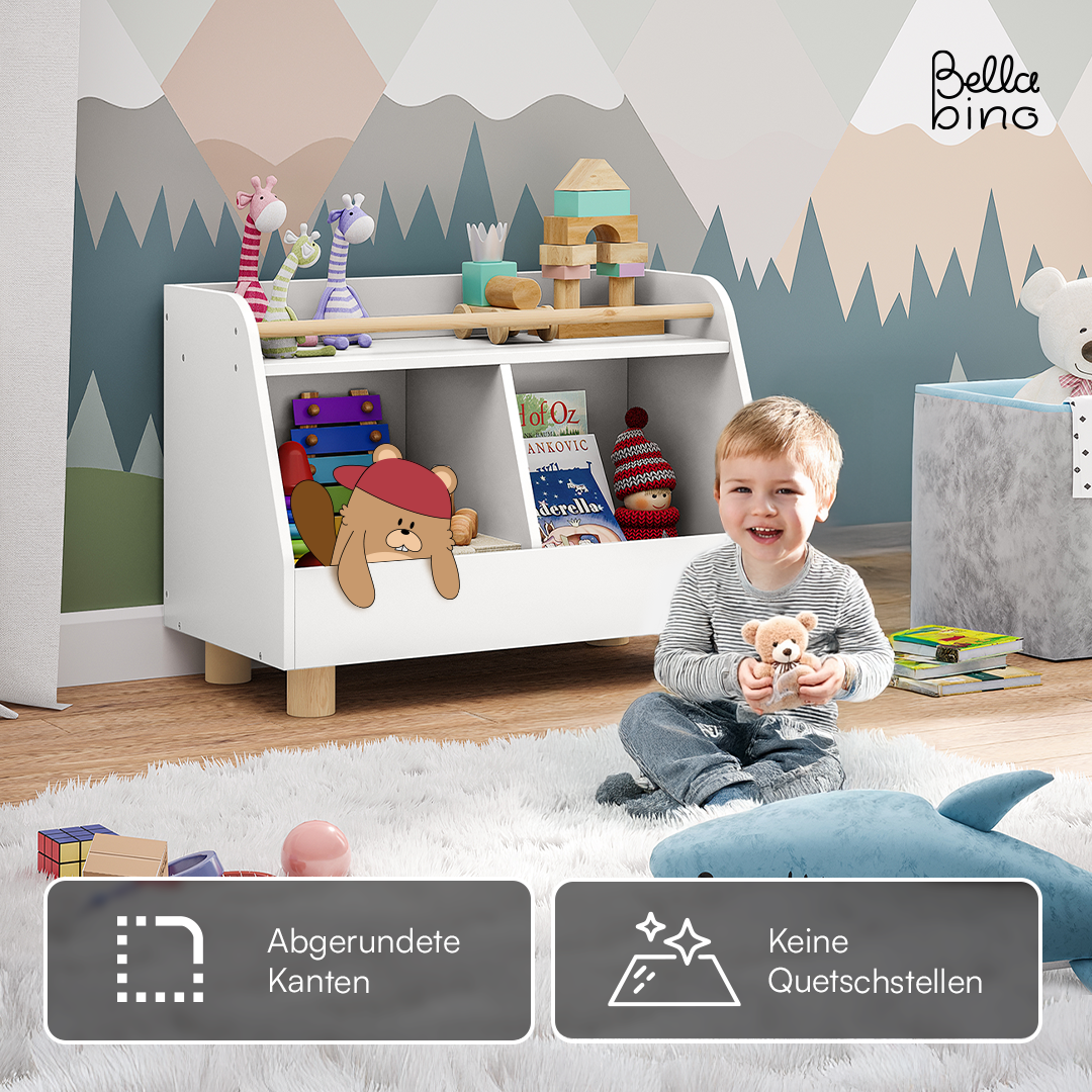 Belly Kinderregal, weiß/natur, mit 2 Fächern für Spielzeug