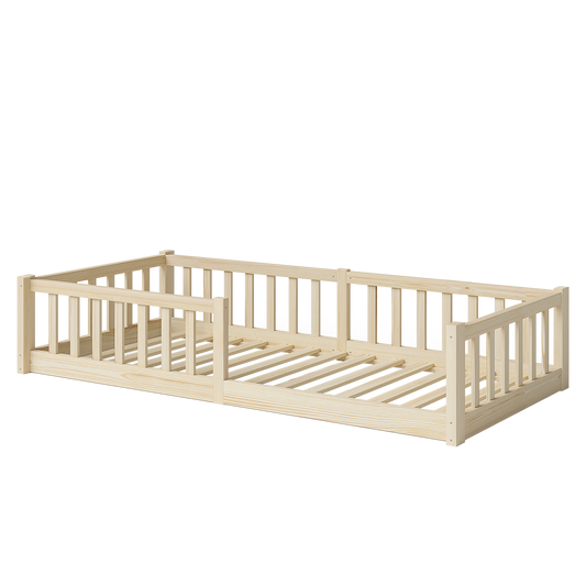 Vere Bodenbett 90x200 cm, natur, Kiefer massiv, inkl. Lattenrost und Rausfallschutz