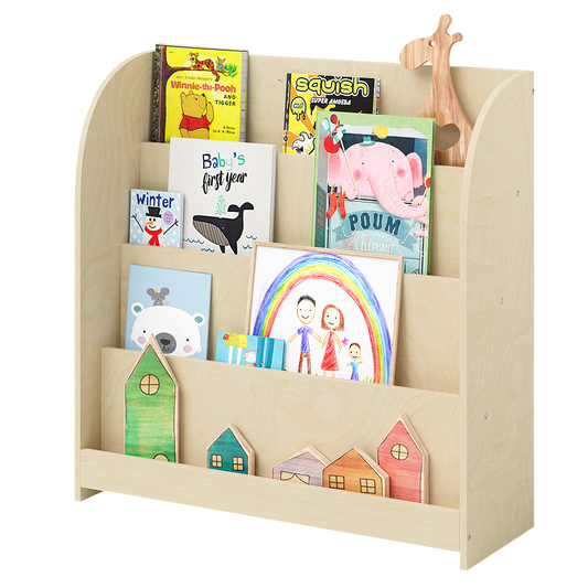 Baru Kinderbücherregal mit 4 Ablagefächern, Sperrholz natur unbehandelt, 88 x 30 x 80 cm
