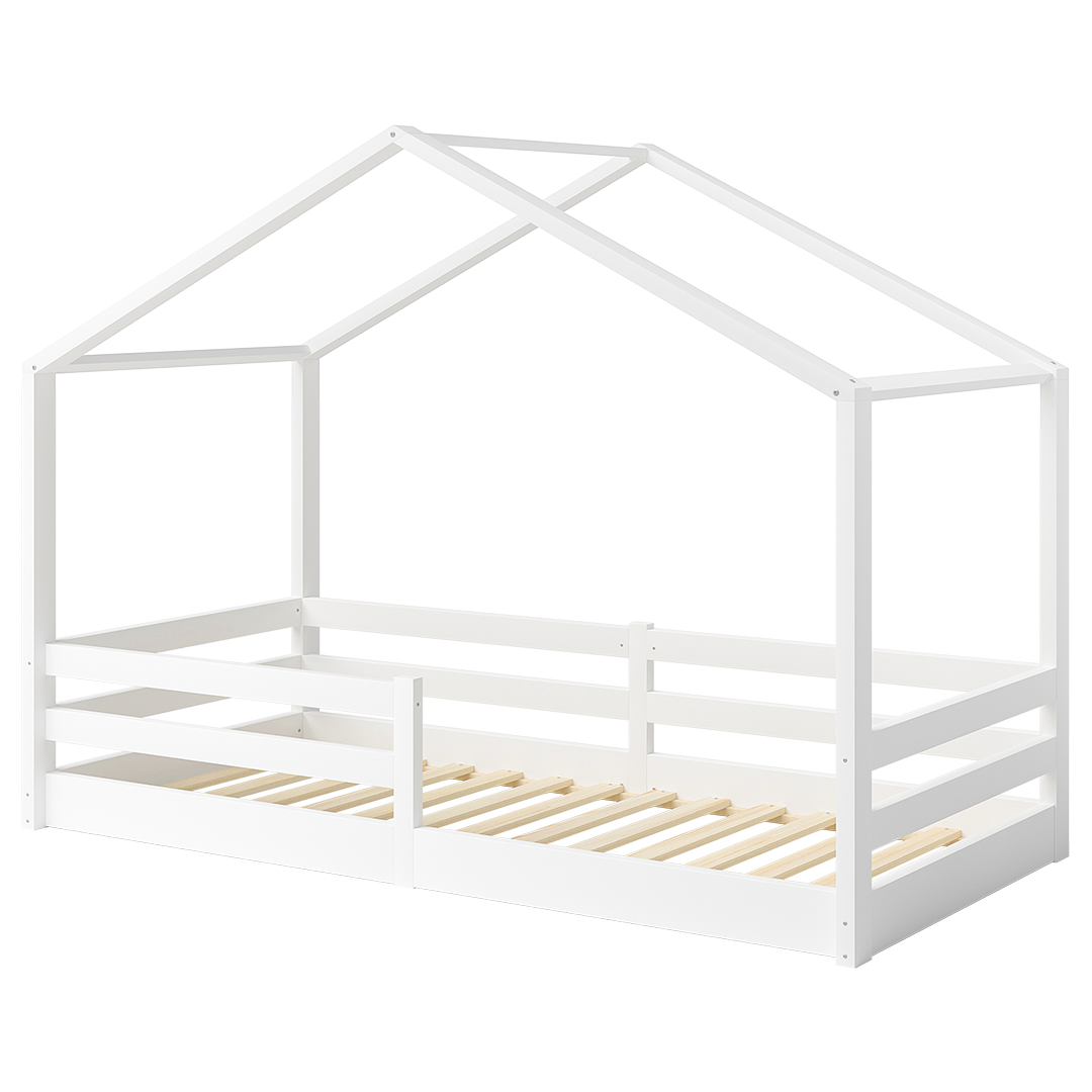 Abia Hausbett inkl. Lattenrost und Rausfallschutz, 90x200 cm, weiß lackiert