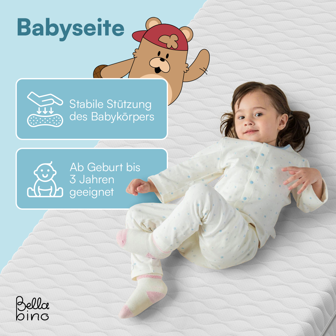 Twist Baby- und Kindermatratze 90x200 cm, Höhe 15 cm, Härtegrad H1/H2, wendbare 7-Zonen Kaltschaummatratze, abnehmbarer Bezug, ab 1,5 Jahren