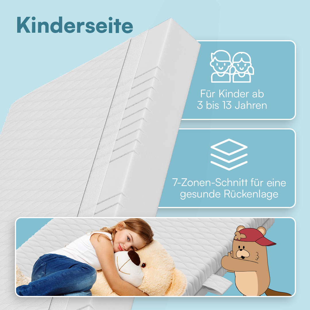 Twist Baby- und Kindermatratze 90x200 cm, Höhe 15 cm, Härtegrad H1/H2, wendbare 7-Zonen Kaltschaummatratze, abnehmbarer Bezug, ab 1,5 Jahren