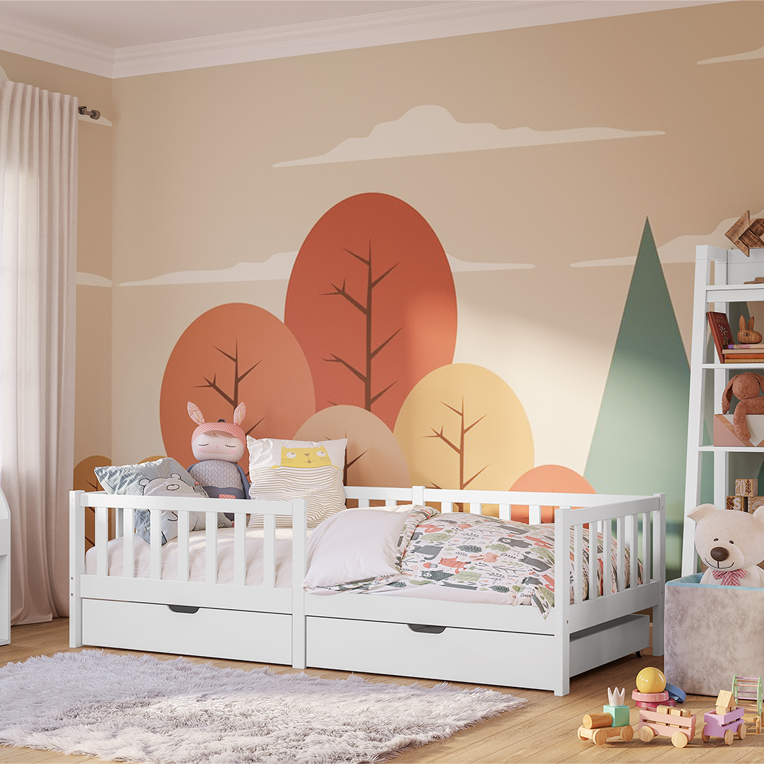 Vere Kinderbett hoch, weiß, 90x200 cm mit Schubladen