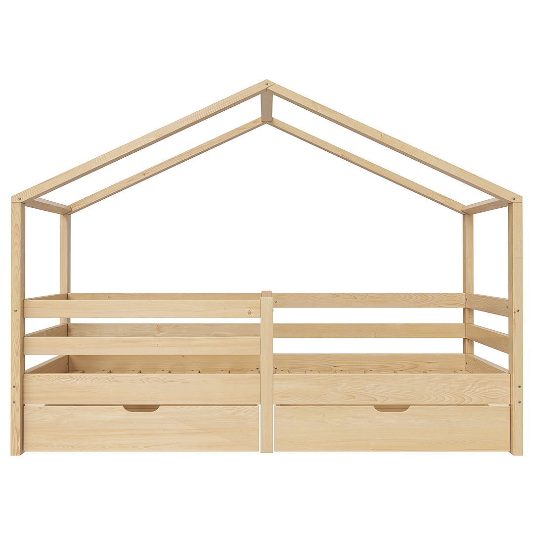 Abia Hausbett, natur, 90x200 cm, hoch, mit 2 Schubladen