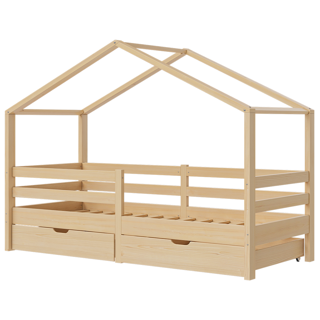 Abia Hausbett, natur, 90x200 cm, hoch, mit 2 Schubladen