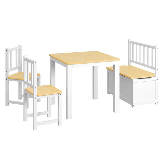 Sora Kindersitzgruppe, weiß/natur, 1xTisch, 2x Stuhl, 1x Sitzbank
