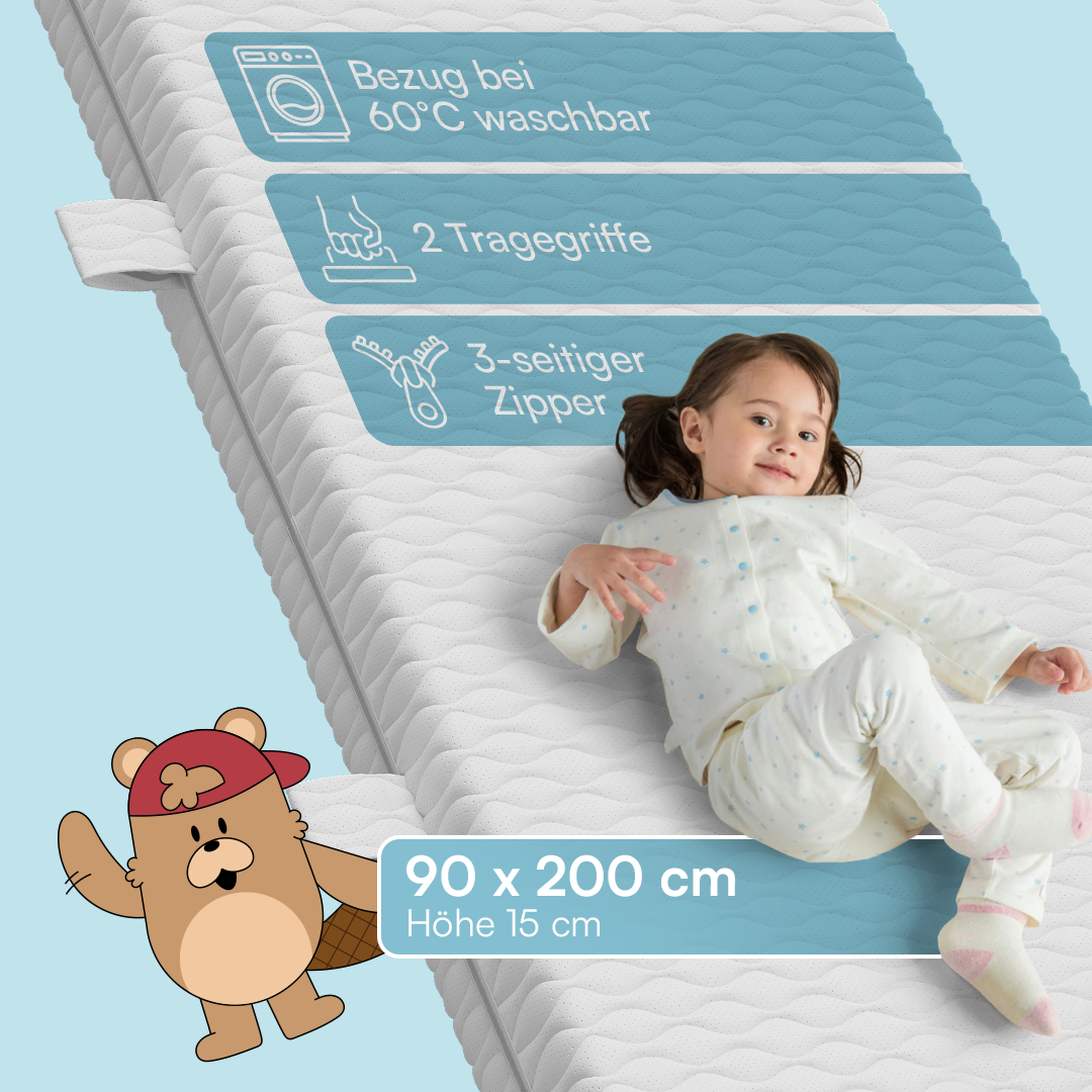 Abia Hausbett 90x200 cm mit Matratze und 2 Schubladen, weiß, Kiefer Massivholz, Montessori Kinderbett mit Stauraum, inkl. Rausfallschutz und Lattenrost