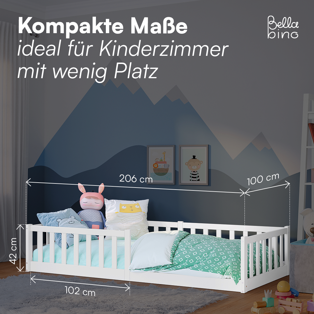 Vere Bodenbett 90x200 cm, weiß, inkl. Lattenrost und Rausfallschutz