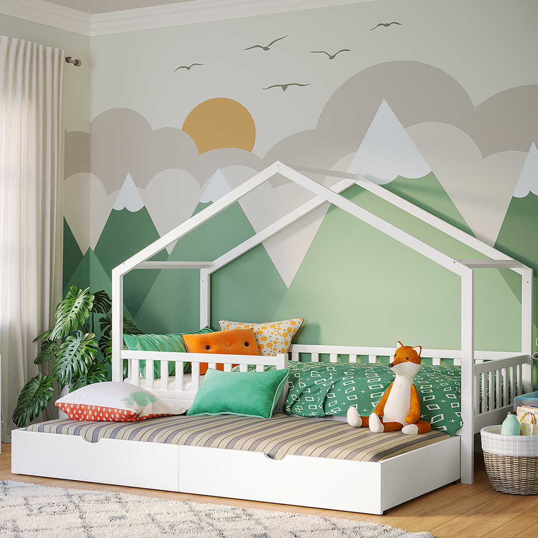 Vils Hausbett mit Ausziehbett, inkl. Rausfallschutz und Lattenrost, 90 – Bellabino