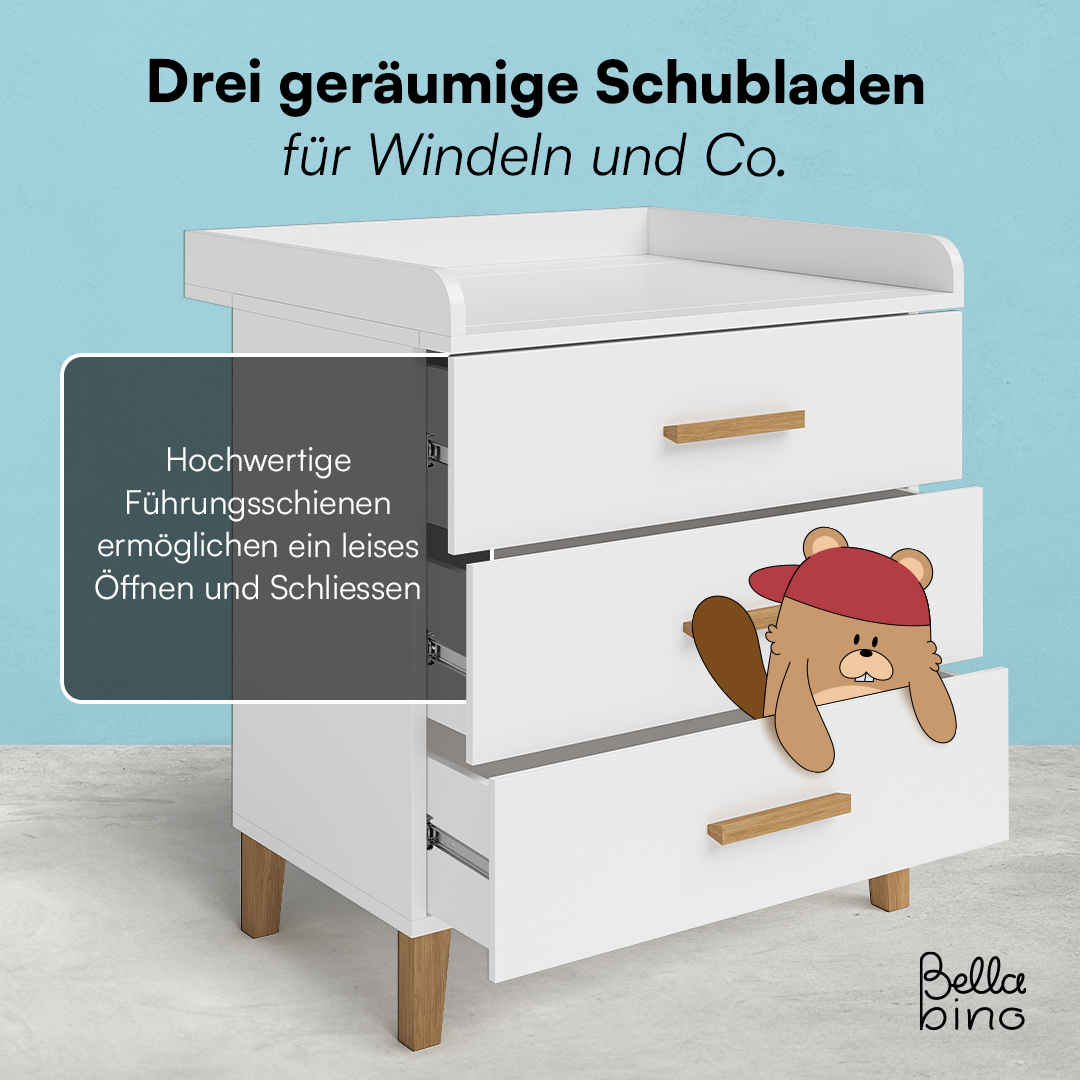 Liri Wickelkommode, weiß/natur, mit 3 Schubladen und abnehmbaren Wickelaufsatz