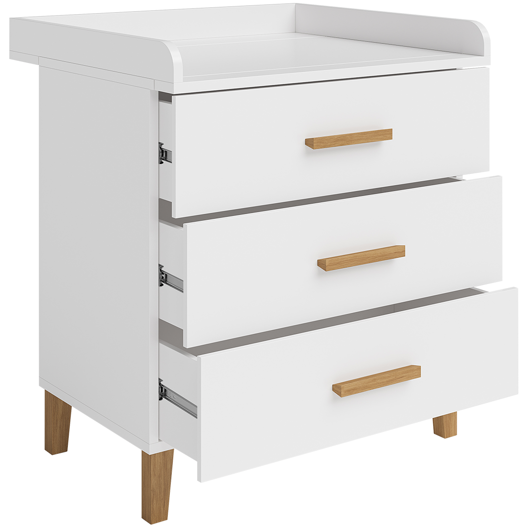 Liri Wickelkommode, weiß/natur, mit 3 Schubladen und abnehmbaren Wickelaufsatz