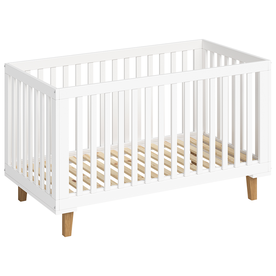 Liri Kombi-Kinderbett 70x140 cm, weiß/natur, 3-fach höhenverstellbar, umbaubar zum Juniorbett, inkl. Umbauseiten