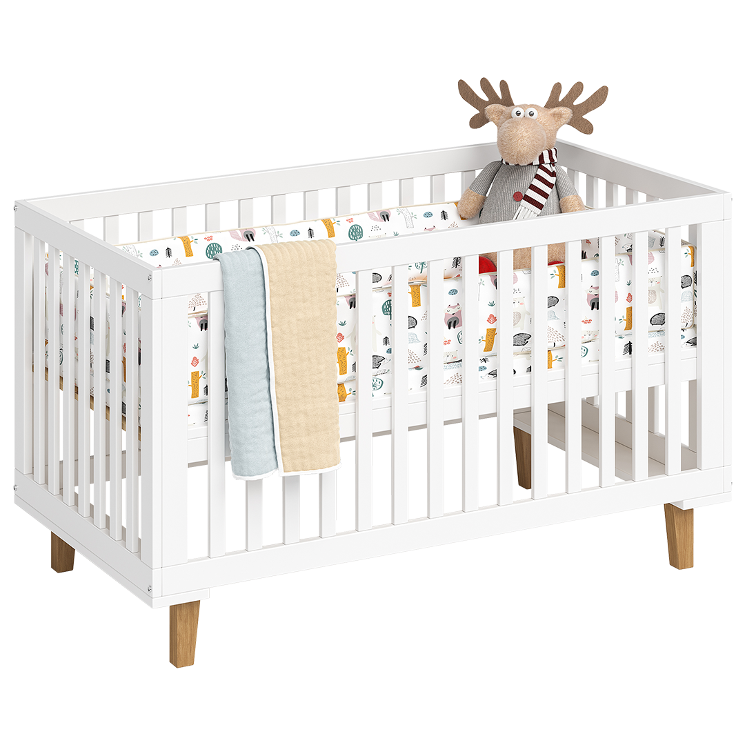 Liri Kombi-Kinderbett 70x140 cm, weiß/natur, 3-fach höhenverstellbar, umbaubar zum Juniorbett, inkl. Umbauseiten