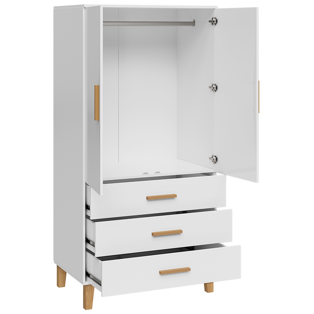 Liri 2-trg. Kinderkleiderschrank, weiß/natur, mit Kleiderstange und 3 Schubladen