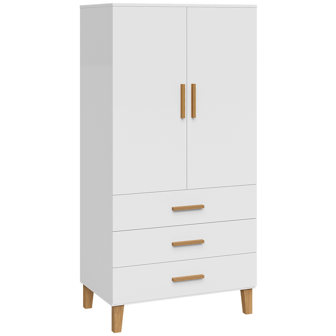 Liri 2-trg. Kinderkleiderschrank, weiß/natur, mit Kleiderstange und 3 Schubladen